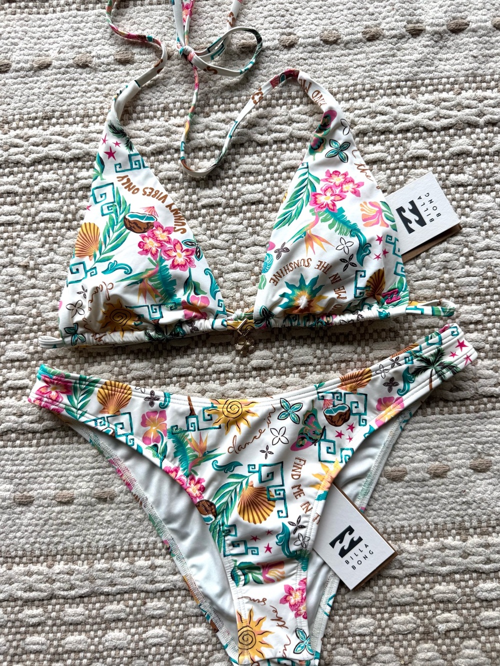 🔥🔥BILLABONG - UNRELEASED SUNNY VIBES SLIDE SKINNY HALTER TRIANGLE HIKE SET🔥🔥